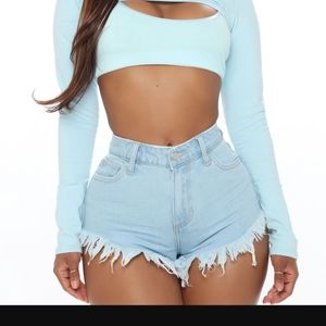 Cheeky Cello Fahion Nova  light wash denim shorts